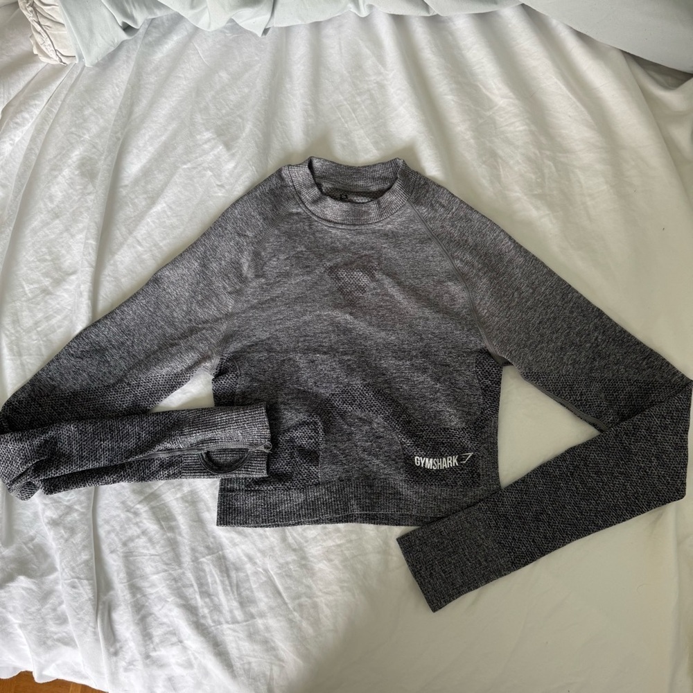 Gymshark Vital Seamless Long Sleeve Crop Ombre Gray Top Small🔥 Gymshark Fave 🔥